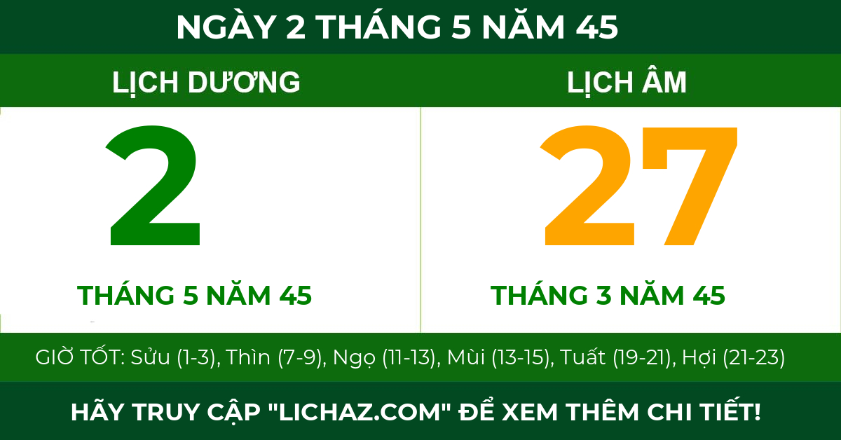 lịch âm ngày 2 tháng 5 năm 45