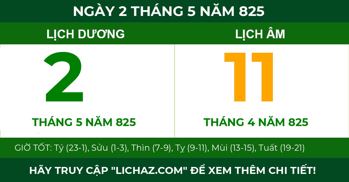 lịch âm ngày 2 tháng 5 năm 825