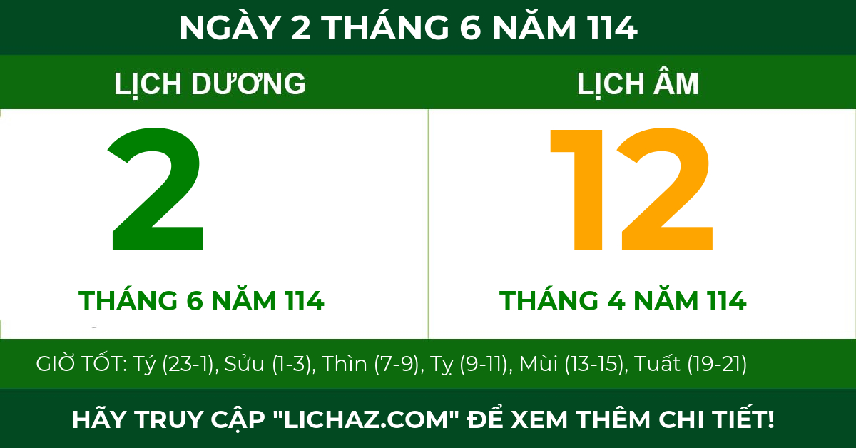 lịch âm ngày 2 tháng 6 năm 114