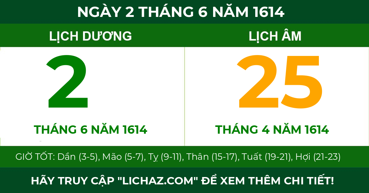 lịch âm ngày 2 tháng 6 năm 1614