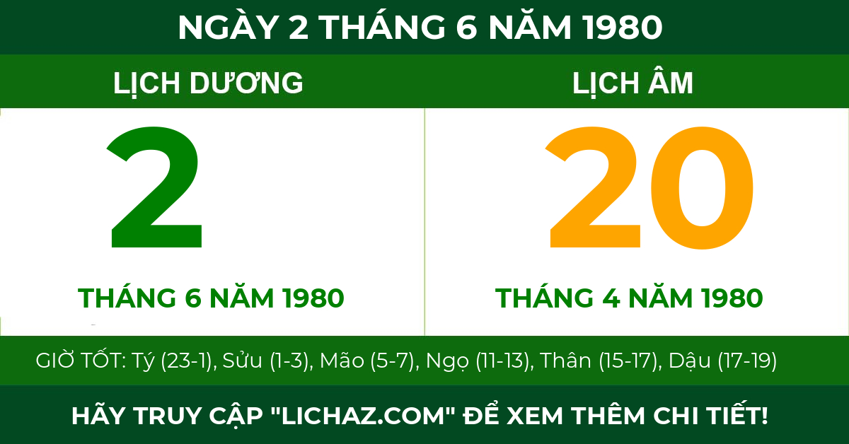 lịch âm ngày 2 tháng 6 năm 1980