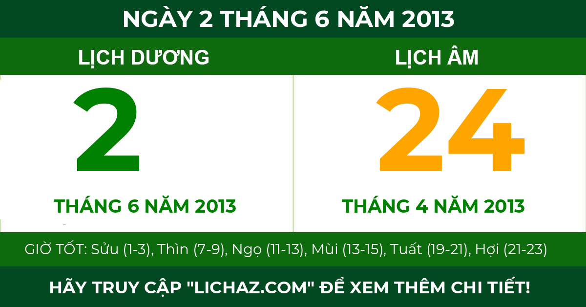 lịch âm ngày 2 tháng 6 năm 2013