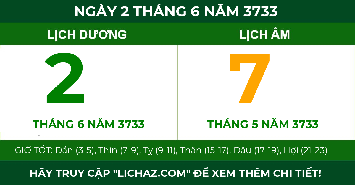 lịch âm ngày 2 tháng 6 năm 3733