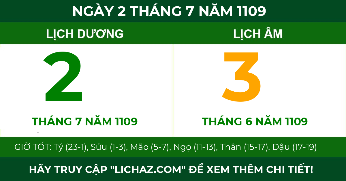 lịch âm ngày 2 tháng 7 năm 1109