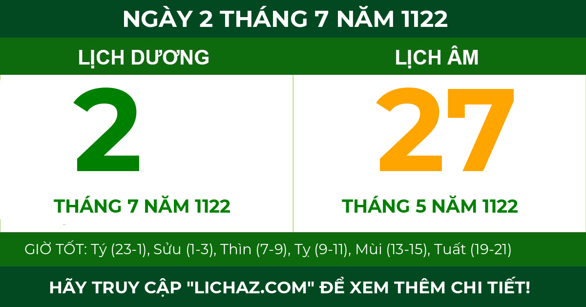 lịch âm ngày 2 tháng 7 năm 1122