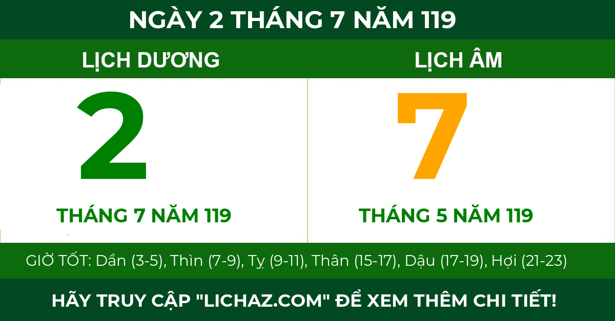 lịch âm ngày 2 tháng 7 năm 119
