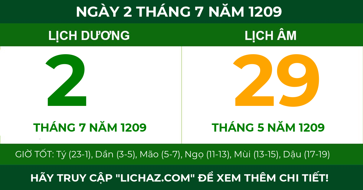 lịch âm ngày 2 tháng 7 năm 1209