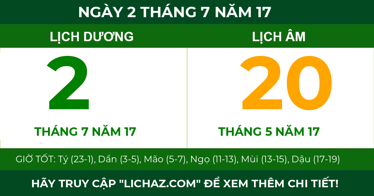 lịch âm ngày 2 tháng 7 năm 17