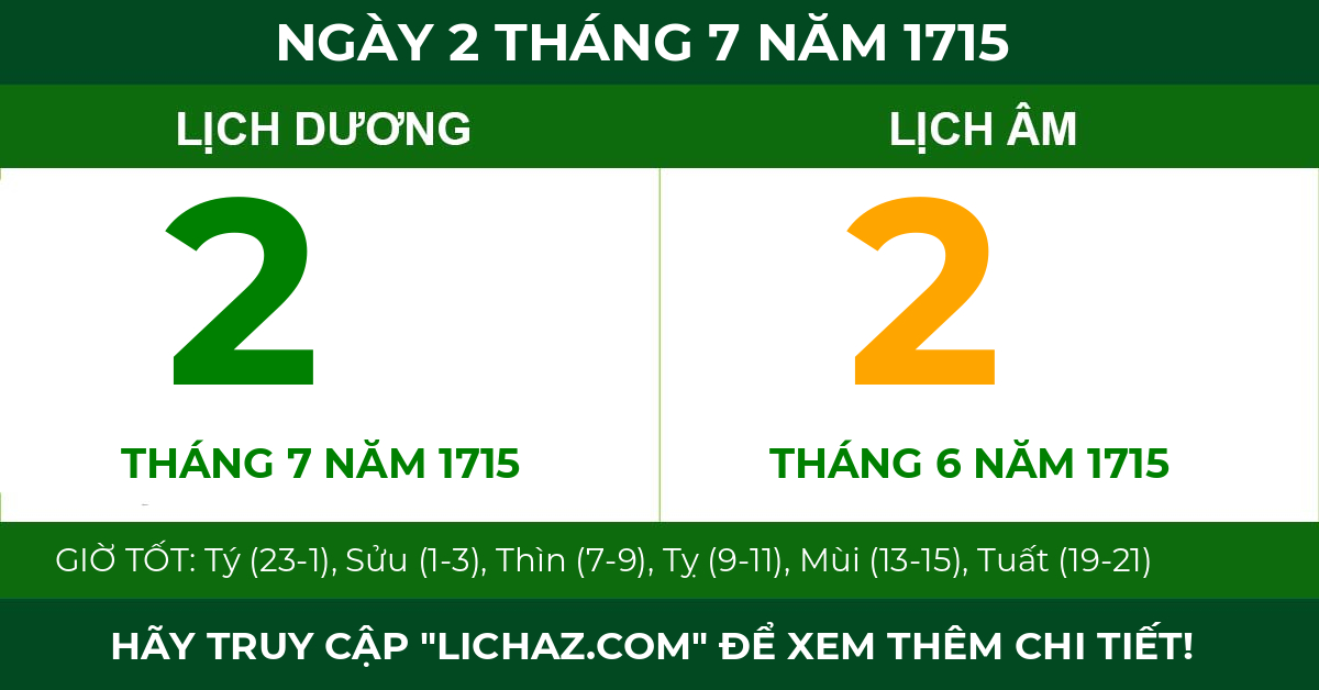 lịch âm ngày 2 tháng 7 năm 1715
