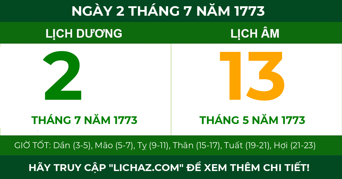 lịch âm ngày 2 tháng 7 năm 1773