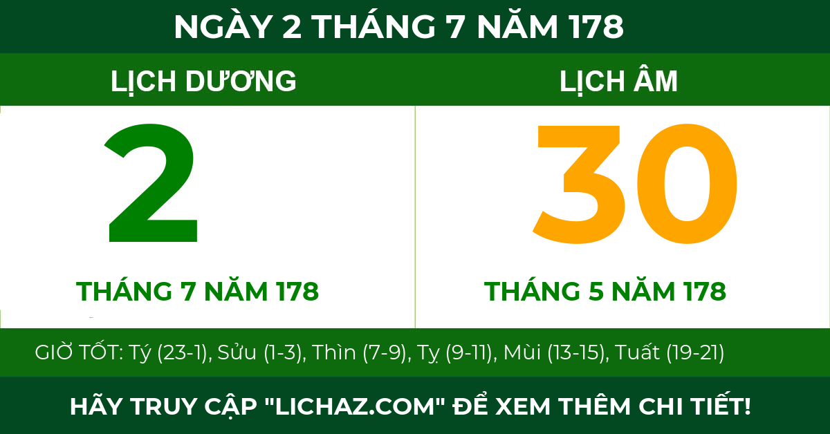 lịch âm ngày 2 tháng 7 năm 178