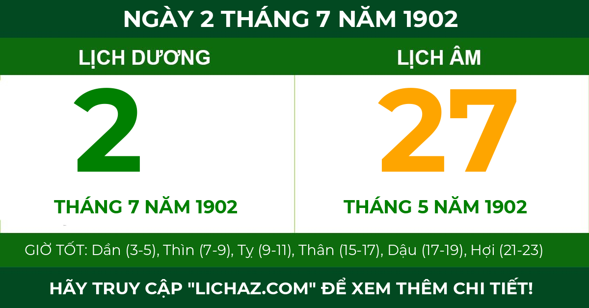 lịch âm ngày 2 tháng 7 năm 1902