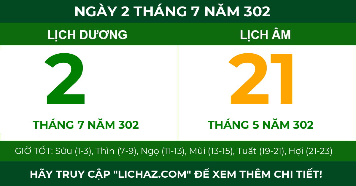 lịch âm ngày 2 tháng 7 năm 302