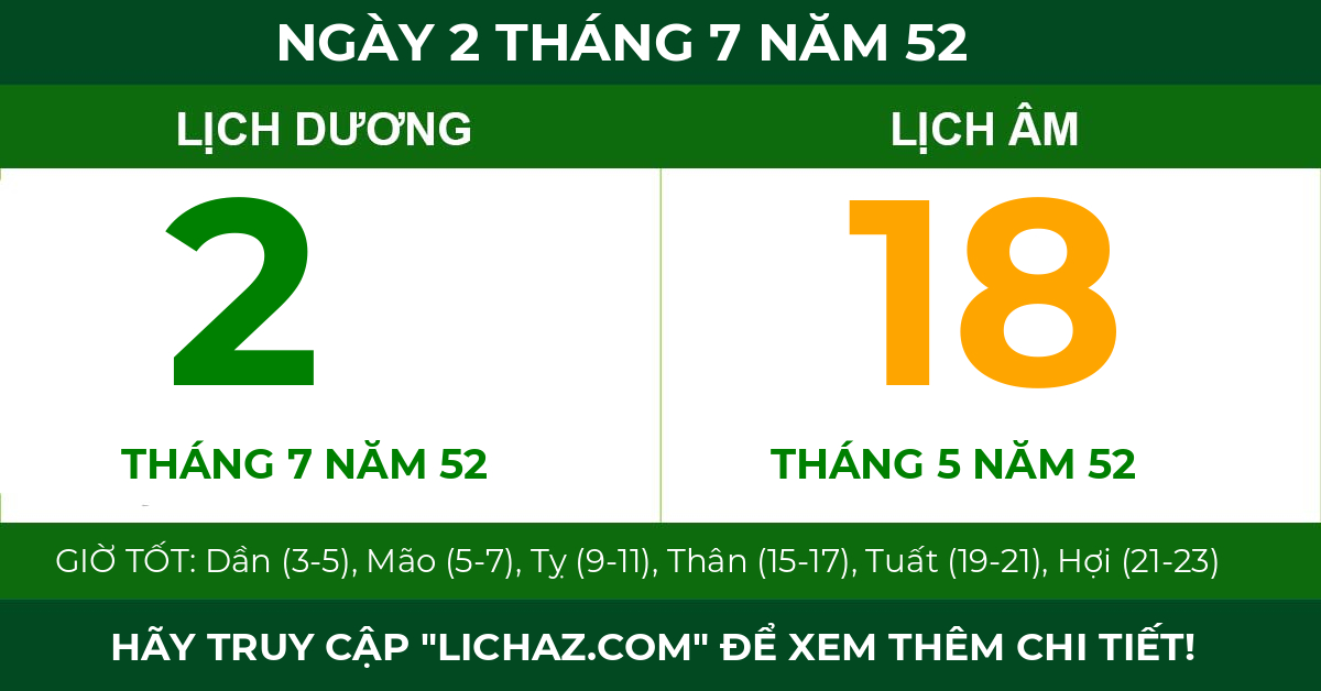 lịch âm ngày 2 tháng 7 năm 52