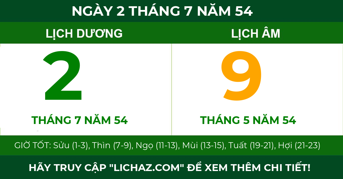 lịch âm ngày 2 tháng 7 năm 54
