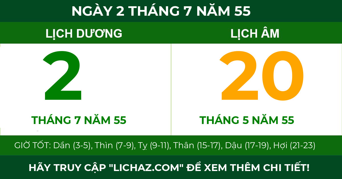 lịch âm ngày 2 tháng 7 năm 55