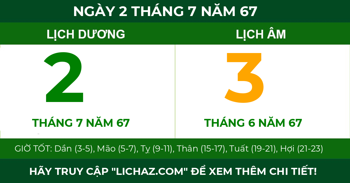lịch âm ngày 2 tháng 7 năm 67