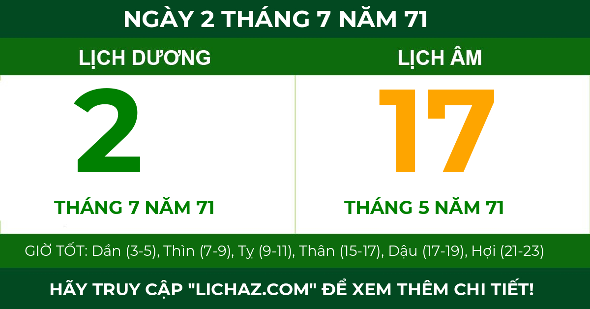 lịch âm ngày 2 tháng 7 năm 71