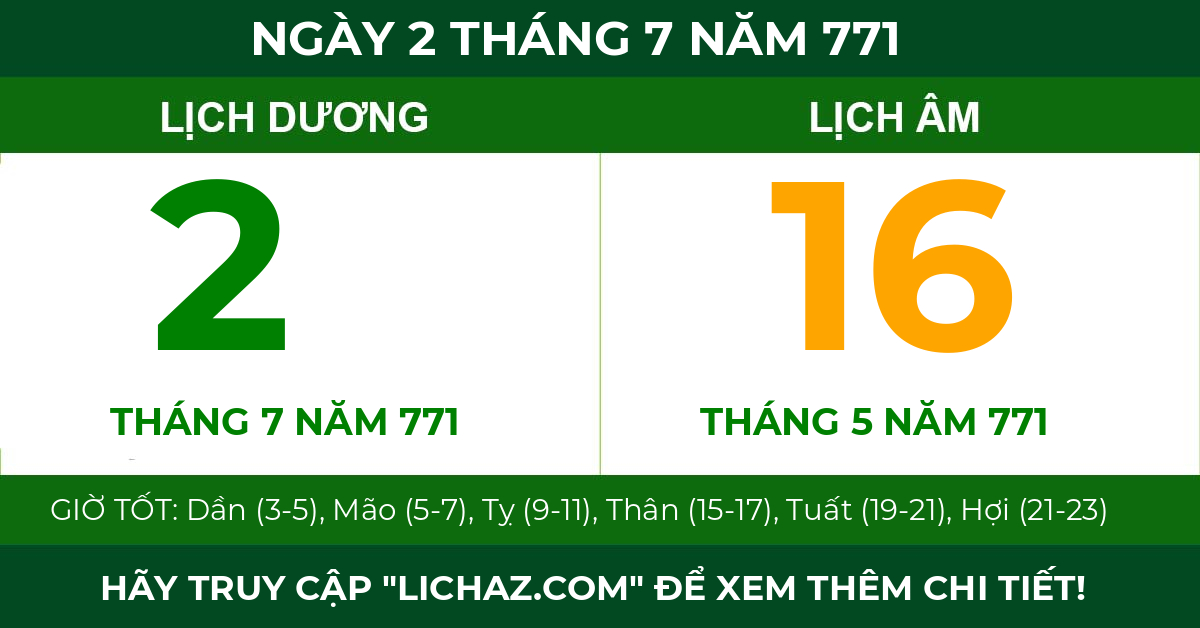 lịch âm ngày 2 tháng 7 năm 771