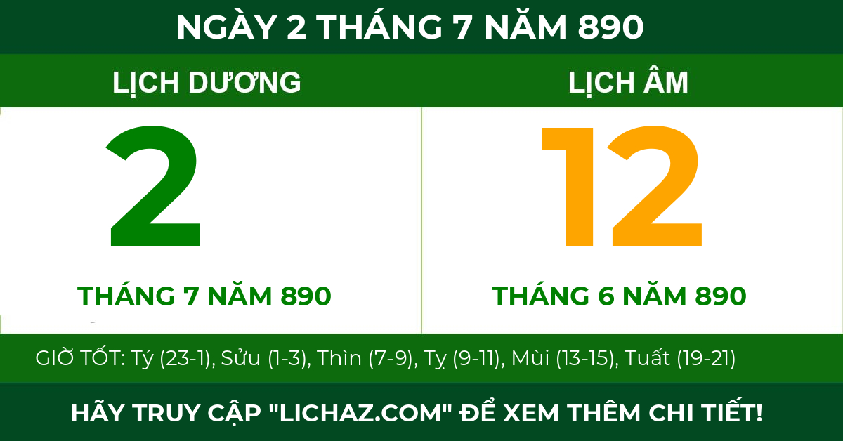 lịch âm ngày 2 tháng 7 năm 890
