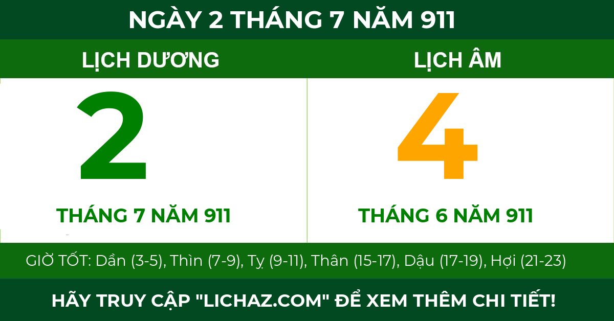 lịch âm ngày 2 tháng 7 năm 911