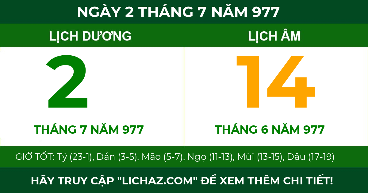 lịch âm ngày 2 tháng 7 năm 977