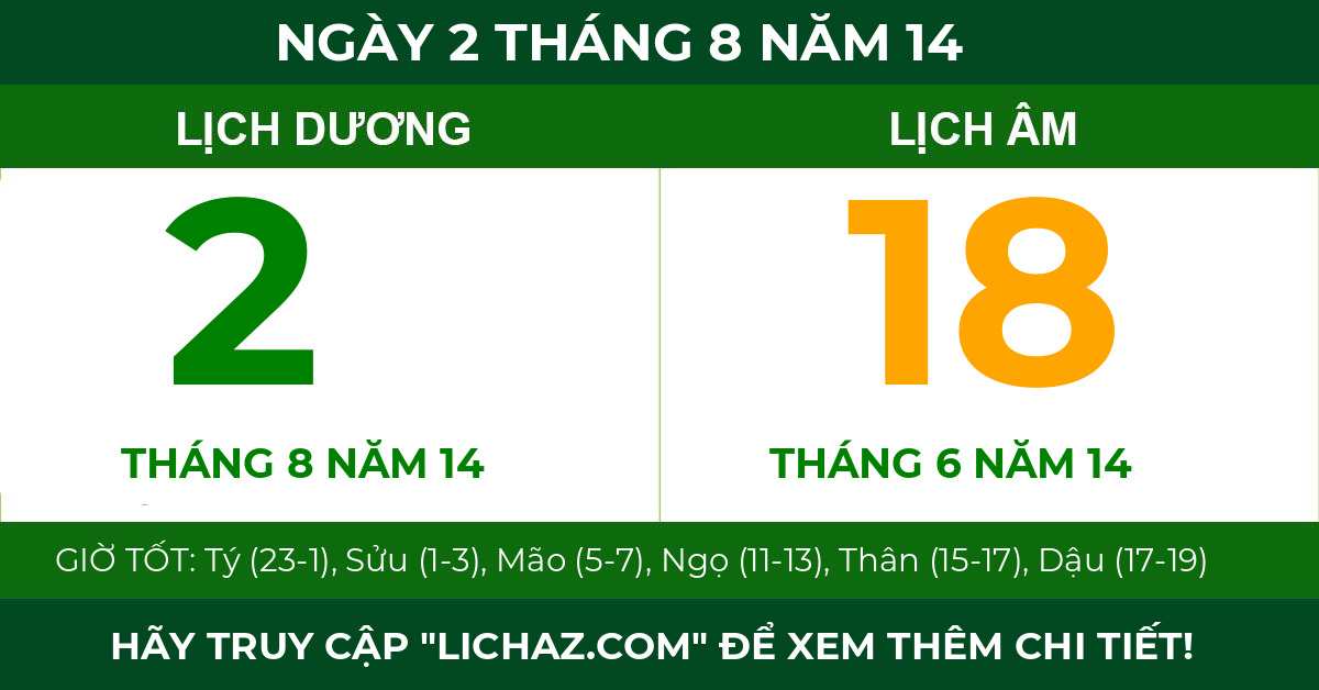lịch âm ngày 2 tháng 8 năm 14