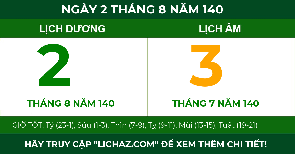 lịch âm ngày 2 tháng 8 năm 140