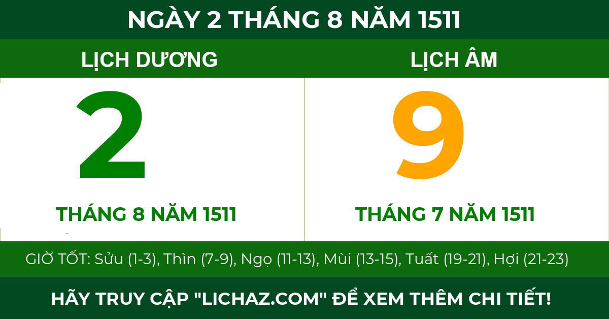 lịch âm ngày 2 tháng 8 năm 1511