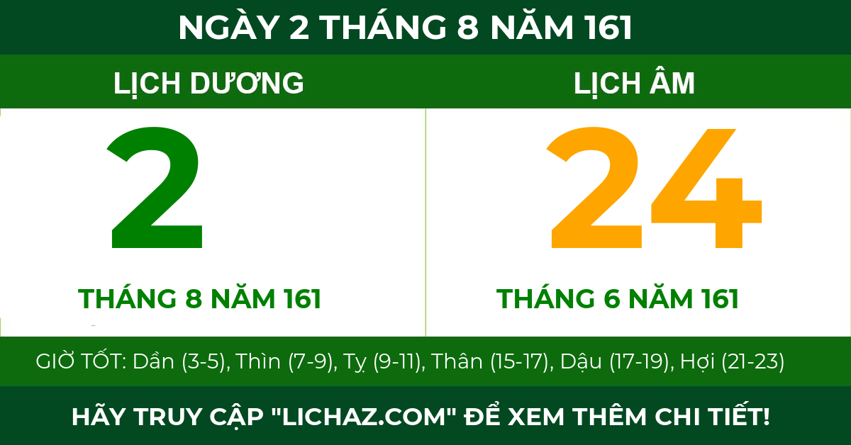 lịch âm ngày 2 tháng 8 năm 161