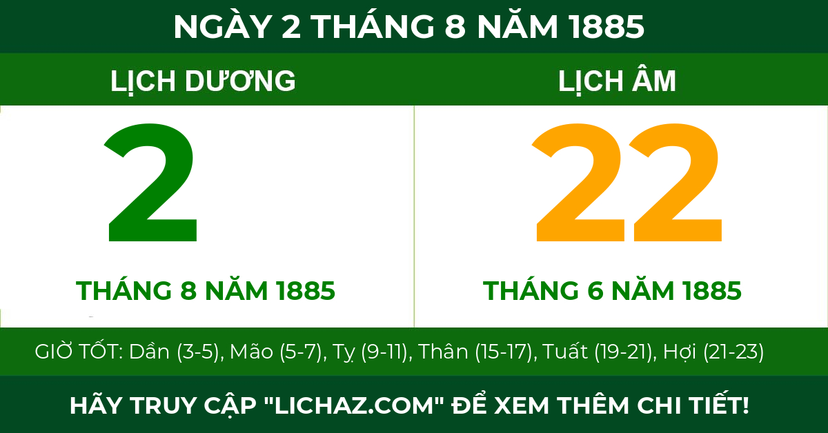lịch âm ngày 2 tháng 8 năm 1885
