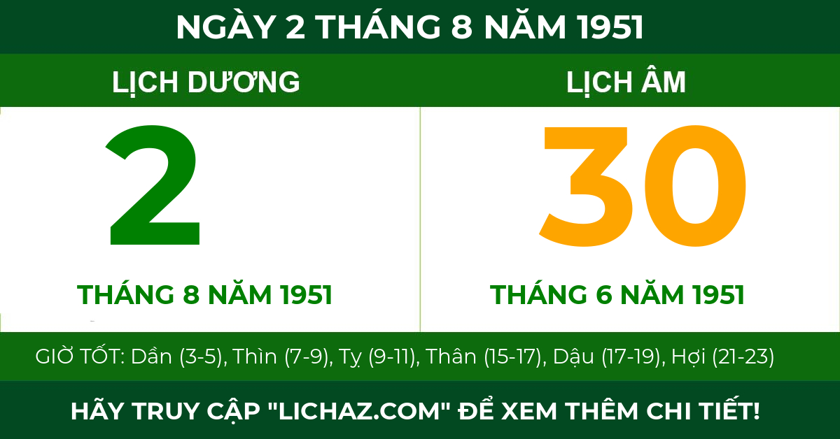 lịch âm ngày 2 tháng 8 năm 1951