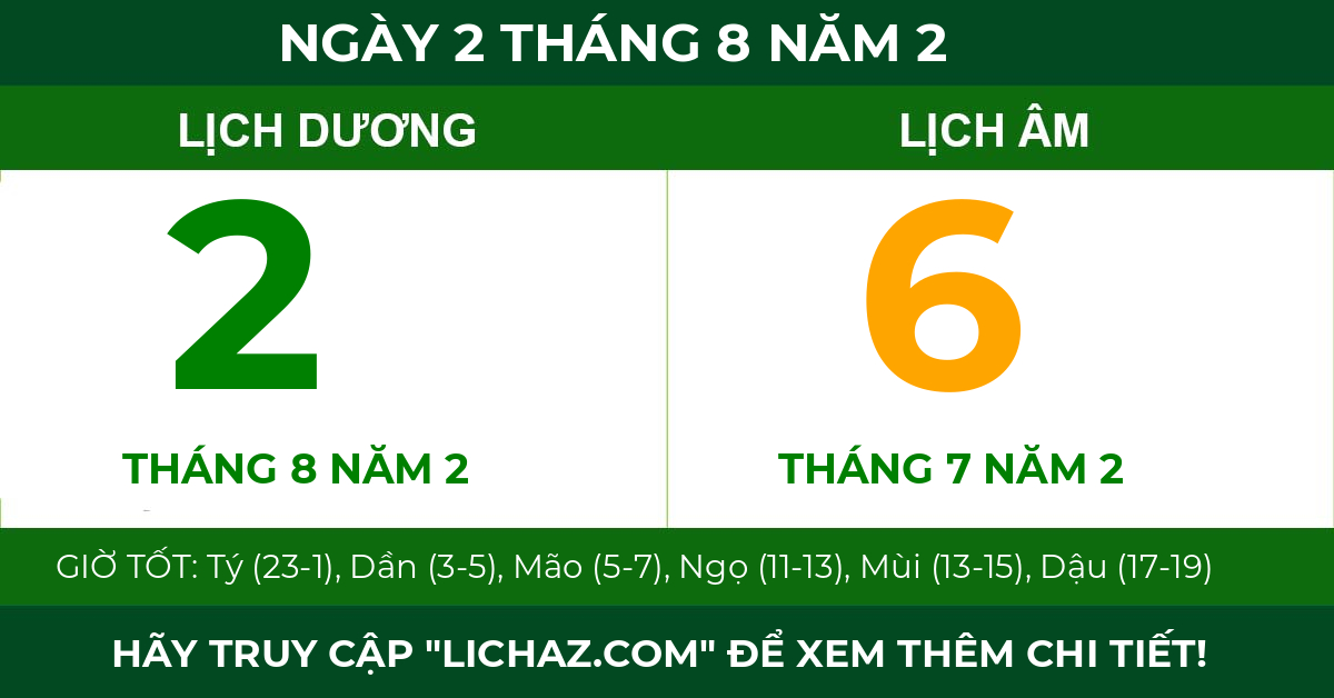 lịch âm ngày 2 tháng 8 năm 2