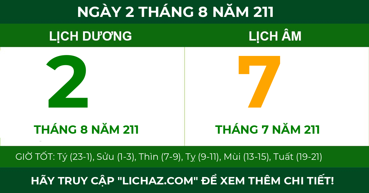 lịch âm ngày 2 tháng 8 năm 211