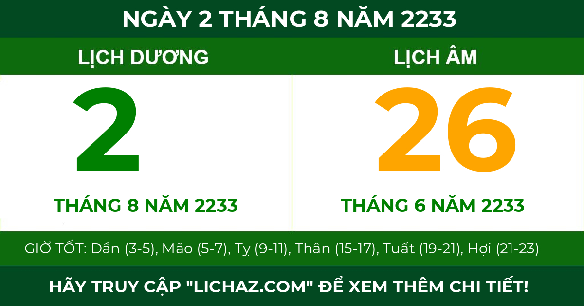 lịch âm ngày 2 tháng 8 năm 2233