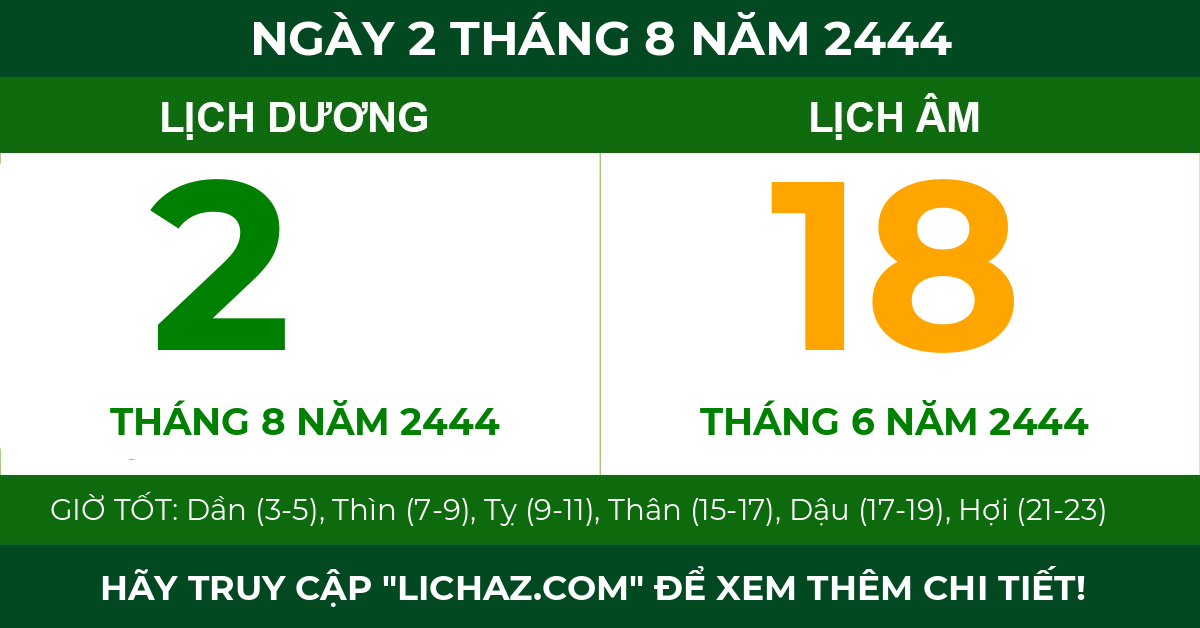 lịch âm ngày 2 tháng 8 năm 2444