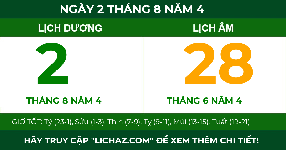 lịch âm ngày 2 tháng 8 năm 4