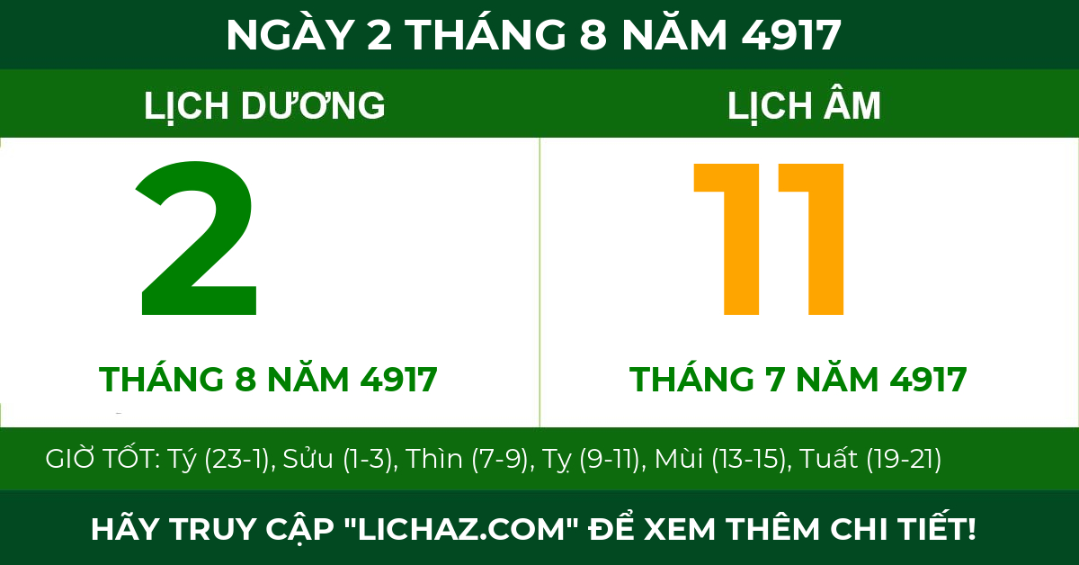 lịch âm ngày 2 tháng 8 năm 4917