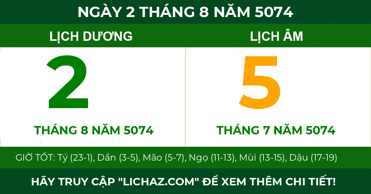 lịch âm ngày 2 tháng 8 năm 5074