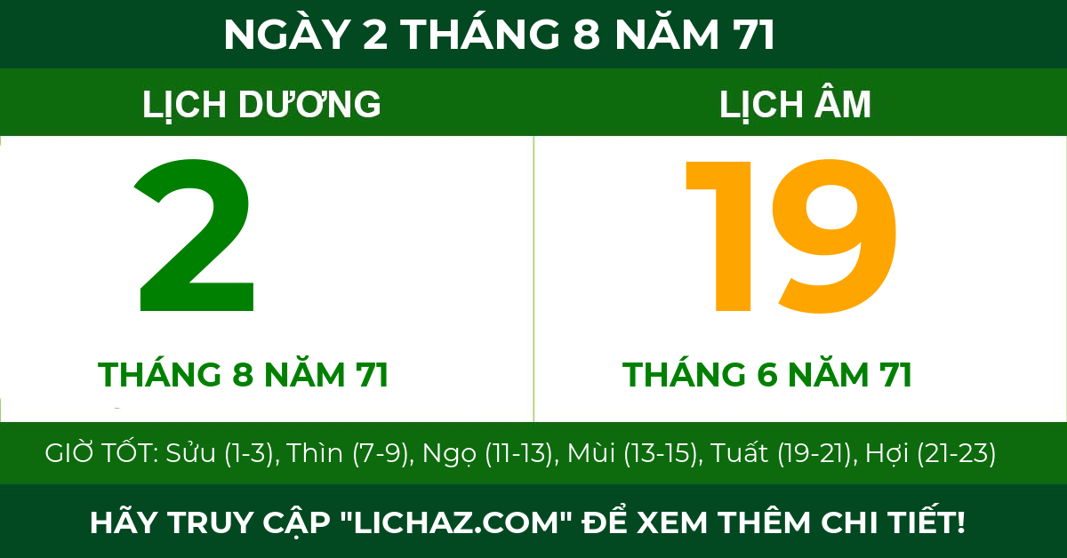 lịch âm ngày 2 tháng 8 năm 71