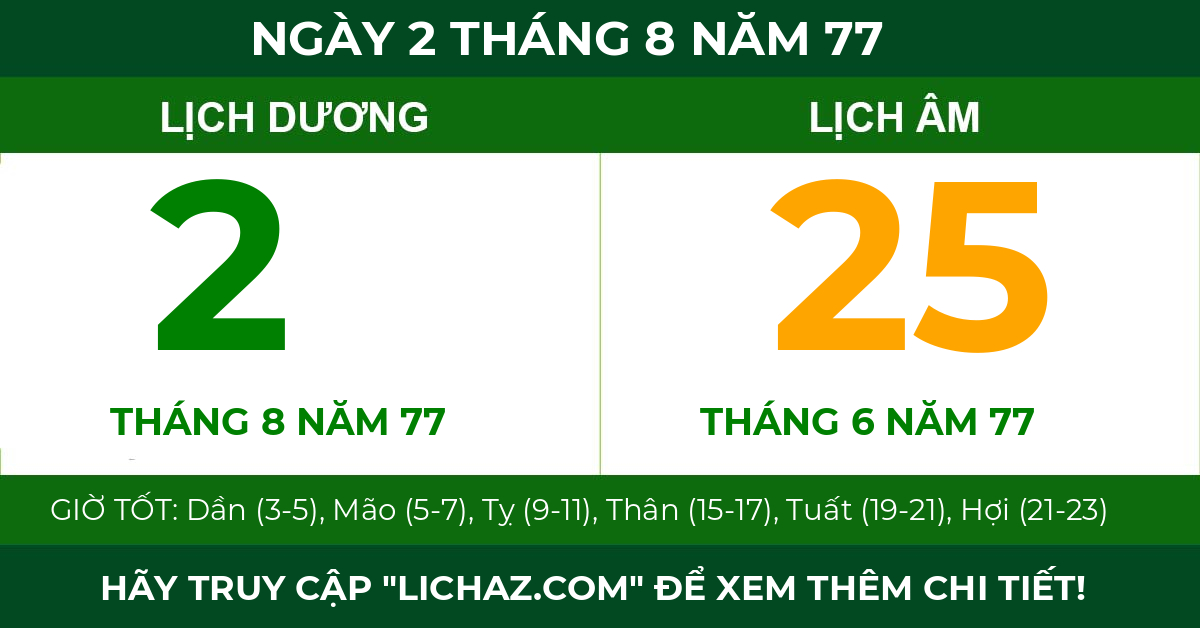 lịch âm ngày 2 tháng 8 năm 77