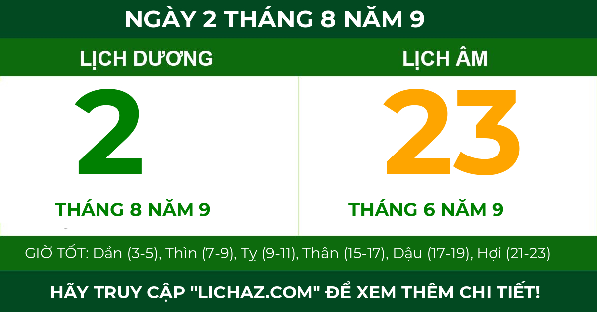 lịch âm ngày 2 tháng 8 năm 9