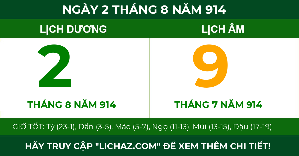 lịch âm ngày 2 tháng 8 năm 914