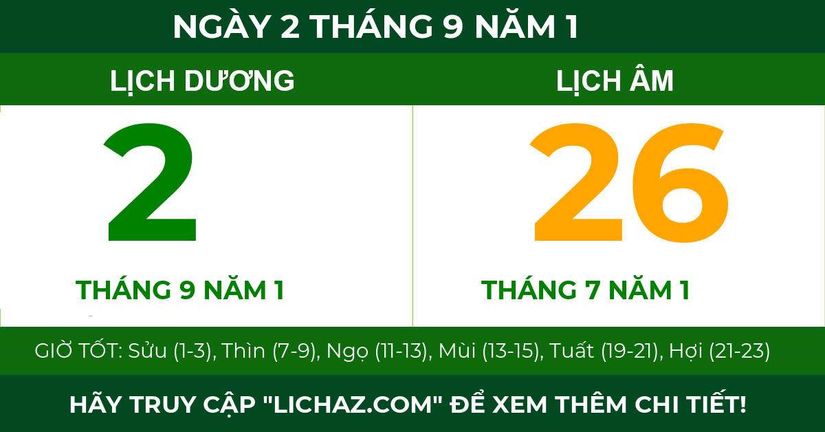 lịch âm ngày 2 tháng 9 năm 1
