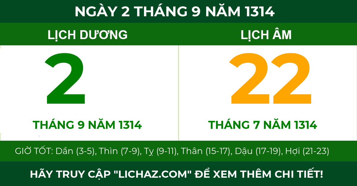 lịch âm ngày 2 tháng 9 năm 1314