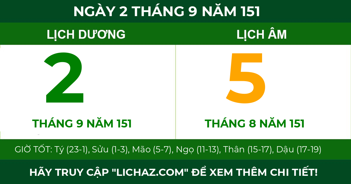 lịch âm ngày 2 tháng 9 năm 151