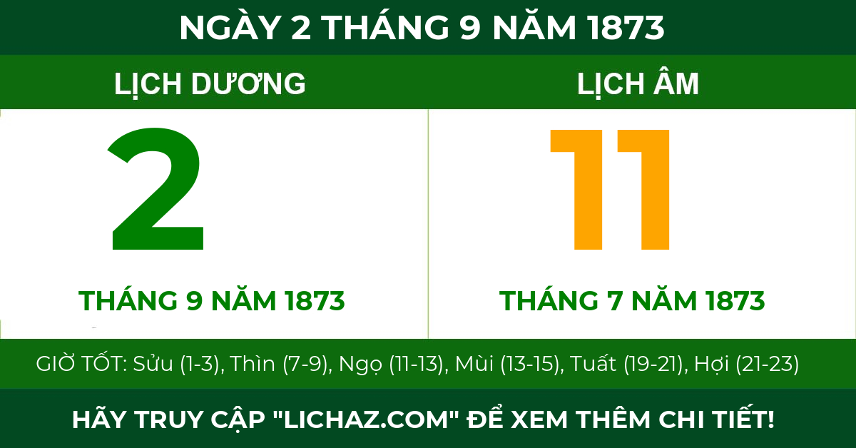 lịch âm ngày 2 tháng 9 năm 1873