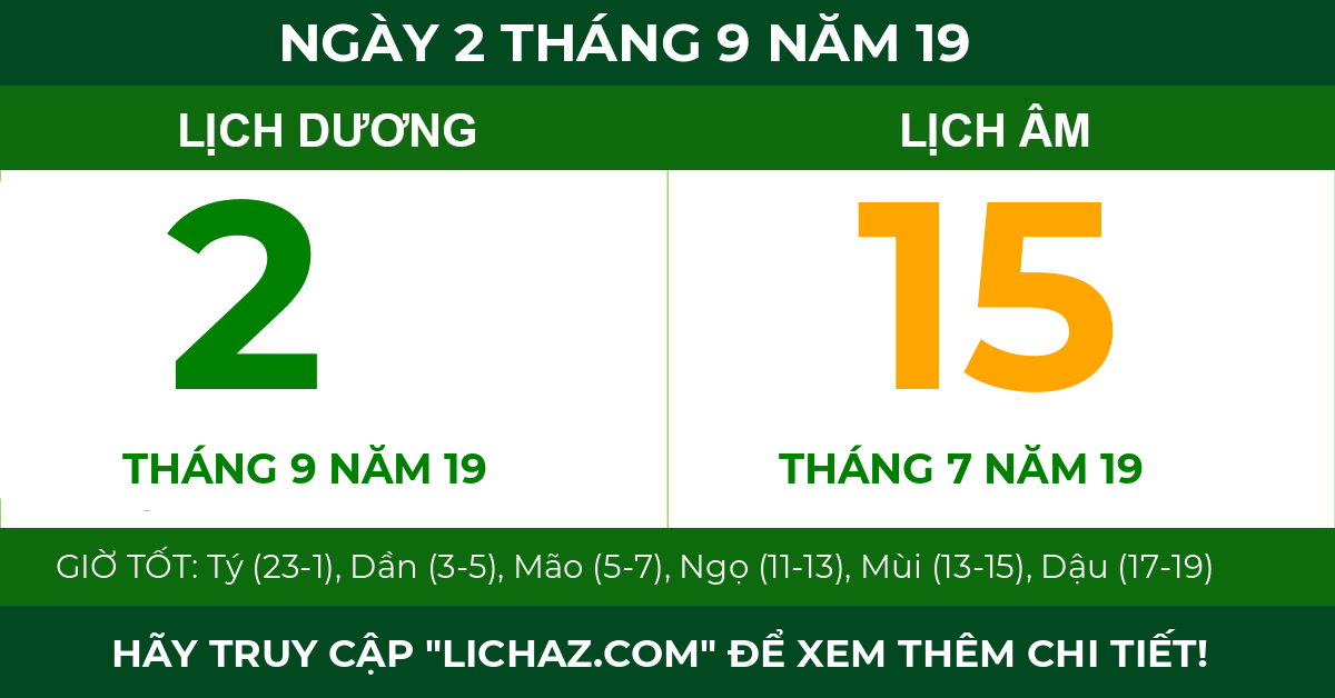 lịch âm ngày 2 tháng 9 năm 19