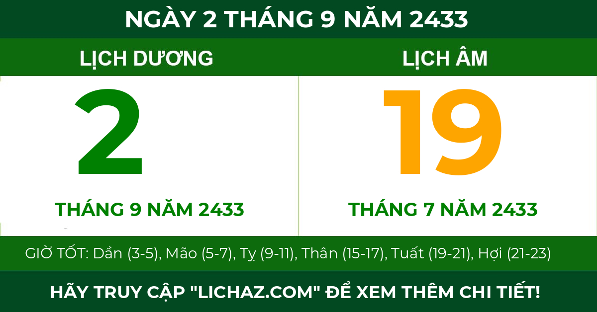 lịch âm ngày 2 tháng 9 năm 2433