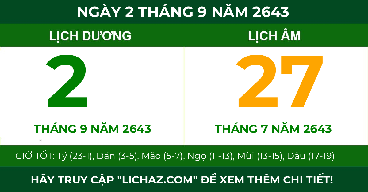 lịch âm ngày 2 tháng 9 năm 2643